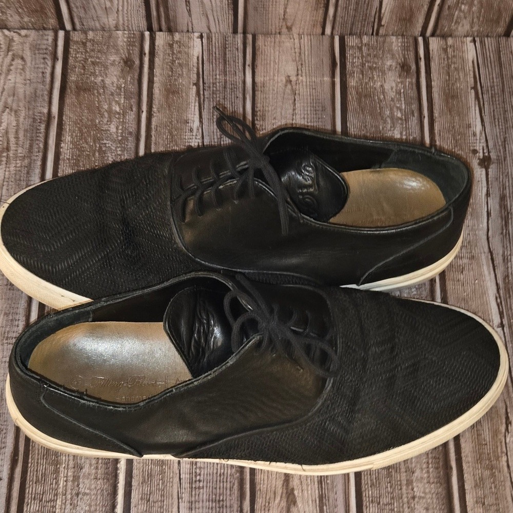 Sz 45 / 12 Mens Filling Pieces Low Top Black Leather Woven Sneakers Shoes - Picture 7 of 9
